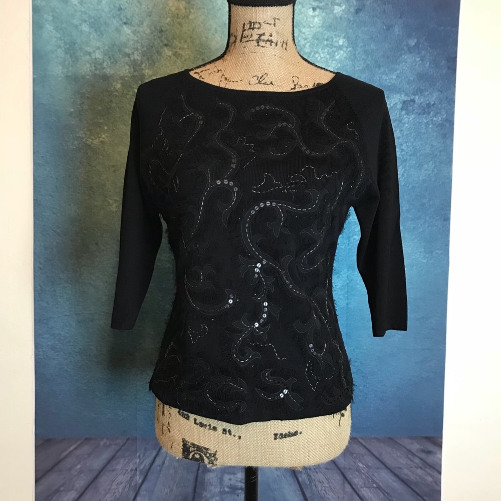 ZARA Sequined Fur Front floral Print Shirt Blouse